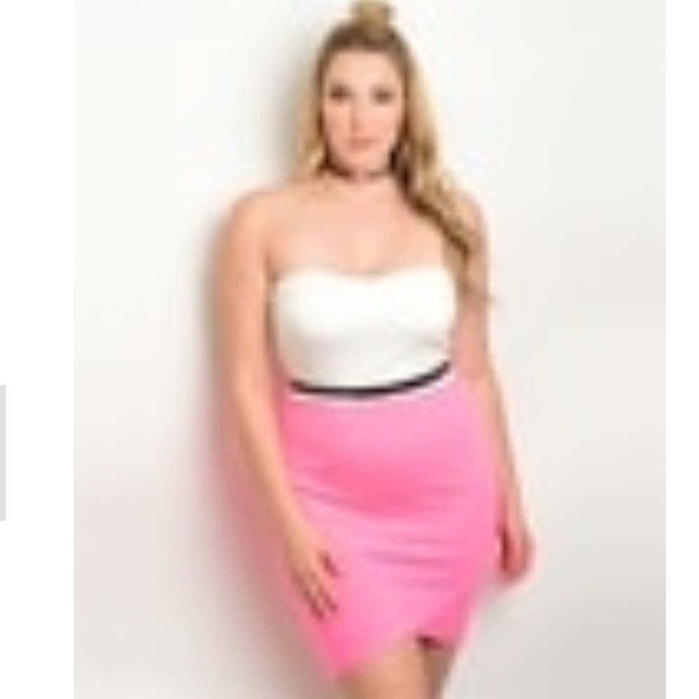 Strapless Pink & White mini dress size 14-16